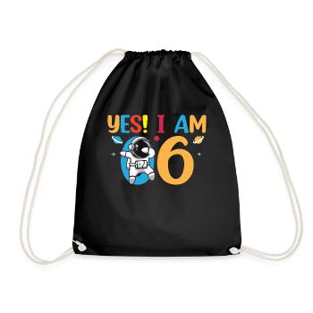 Space Astronaut Kids - Yes! I Am 6 Years Old 6 Bir - Turnbeutel - Schwarz - Vorne