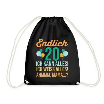 Zwanzig 20 Jahre Zwanzigster Geburtstag - Turnbeutel - Schwarz - Vorne