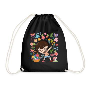 Dabbing Boy Hippie Blumenstrauß Korb Frühling - Turnbeutel - Schwarz - Vorne
