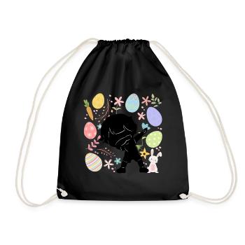 Silhouette Young Colorful Eggs Easter Costume Holiday - Drawstring Bag - black - Front