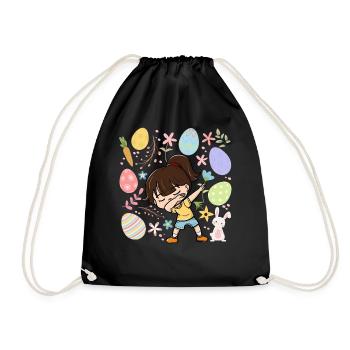 Dabbing Girl Colorful Eggs Easter Costume Holiday - Drawstring Bag - black - Front