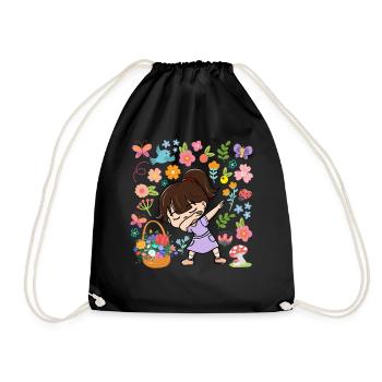 Dabbing Girl Hippie Blumenstrauß Korb Frühling - Turnbeutel - Schwarz - Vorne