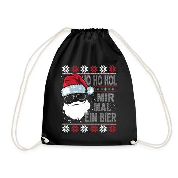 Ho Ho Hol Mir Mal Ein Bier Ugly Santa mit Brille - Turnbeutel - Schwarz - Vorne