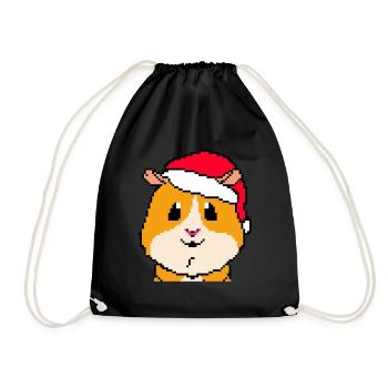 Guinea Pig Pixel Merry Christmas - Drawstring Bag - black - Front