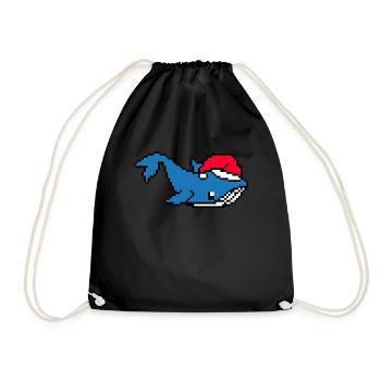Blue Whale Pixelated Christmas - Funny Blue Whale - Drawstring Bag - black - Front