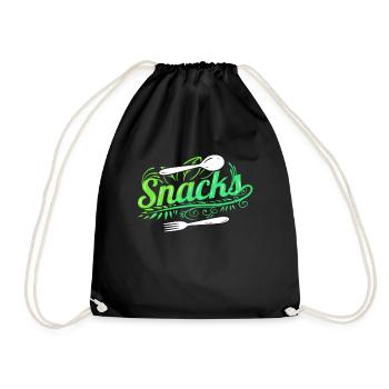 Feuilles avec fourchette et cuillère - Mes collations sont végétaliennes - Sac de sport léger - noir - Devant