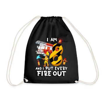 Fire engine firefighting I am 8 years old - Drawstring Bag - black - Front