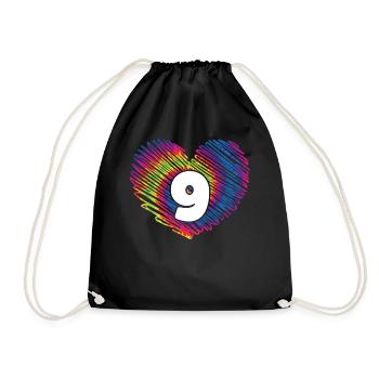9th birthday Heart Tie Dye | Tie Dye Themed - Drawstring Bag - black - Front