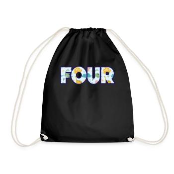 Four Years Colorful Dinosaur Flock 4th Birthday - Drawstring Bag - black - Front