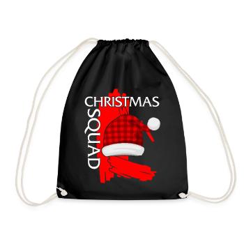 Christmas Shirt, Christmas Squad Santa Hat Design - Drawstring Bag - black - Front