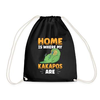 Home is where Kakapo is New Zealand Parrot - Drawstring Bag - black - Front