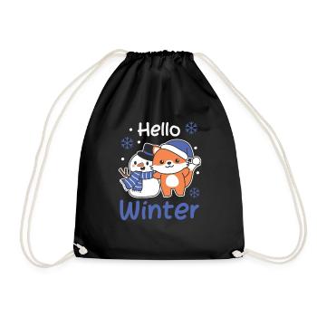 Fox Hello Winter snowman snow - Drawstring Bag - black - Front