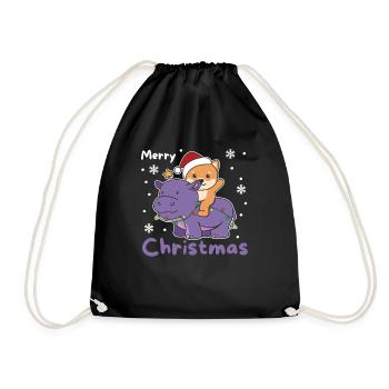 Christmas Hippo Shiba Inu Merry Christmas Dogs - Drawstring Bag - black - Front