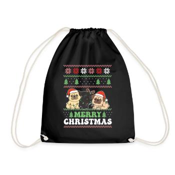 Merry Christmas retro ugly christmas Mops - Turnbeutel - Schwarz - Vorne