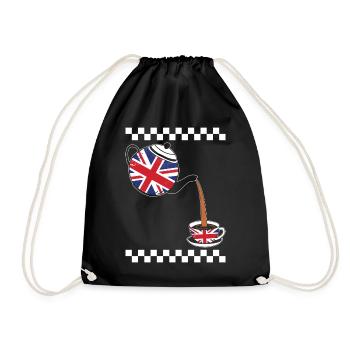 Union Jack Shirt, United Kingdom Teapot And Cup - Drawstring Bag - black - Front