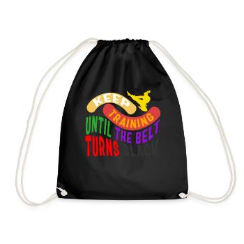 Karate Shirt, Keep Training Until Belt Turns - Drawstring Bag - black - Front