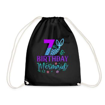 7th Birthday Mermaid - Drawstring Bag - black - Front