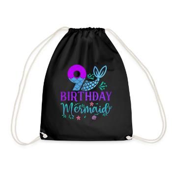 9th Birthday Mermaid - Drawstring Bag - black - Front