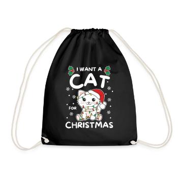 I want a cat for Christmas cute cats - Drawstring Bag - black - Front