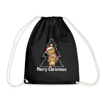 Beaver Christmas Tree Christmas Animals Beavers - Drawstring Bag - black - Front