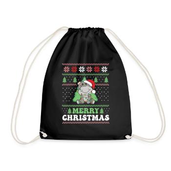 Merry Christmas retro ugly christmas Hippo - Drawstring Bag - black - Front