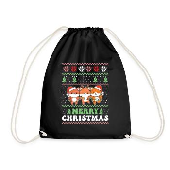 Merry Christmas retro ugly christmas fox - Drawstring Bag - black - Front