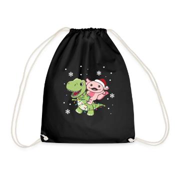 Axolotl Trex Christmas Snow Winter Animals - Drawstring Bag - black - Front