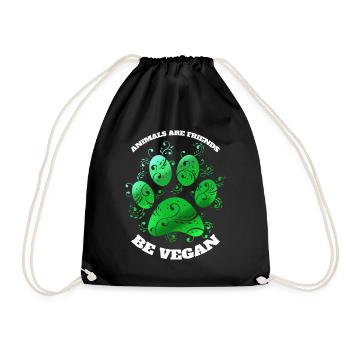 Green Paw - Animals Are Friends - Vegetarians Go - Drawstring Bag - black - Front
