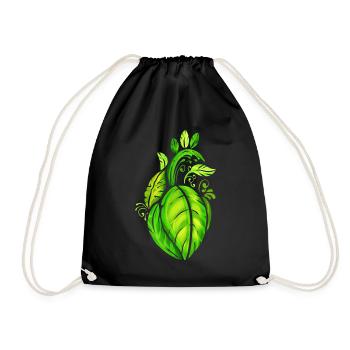 Heart Of Green Leaves - Vegetarian - Go Vegan - Turnbeutel - Schwarz - Vorne