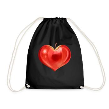 Apple In Heart Shape - Vegetarian - Go Vegan - Turnbeutel - Schwarz - Vorne