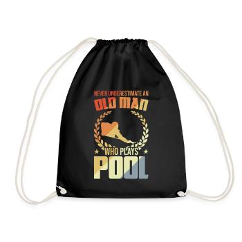 Old man playing pool - Drawstring Bag - black - Front
