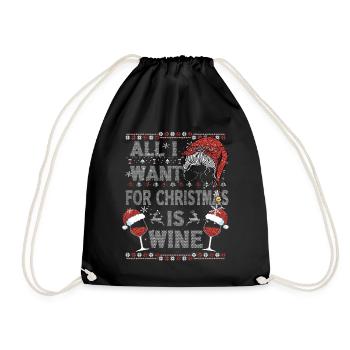 All i want for Christmas is Wine Pajama Kostüm - Turnbeutel - Schwarz - Vorne