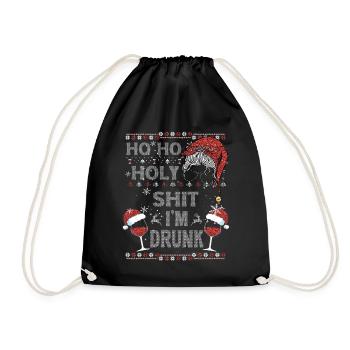 Ho Ho Holy Shit I'm Drunk Wine Santa Christmas - Turnbeutel - Schwarz - Vorne
