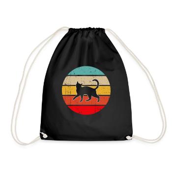 Katze Retro - Turnbeutel - Schwarz - Vorne
