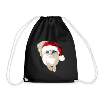 Santa Claus cat with bobble hat Christmas - Drawstring Bag - black - Front