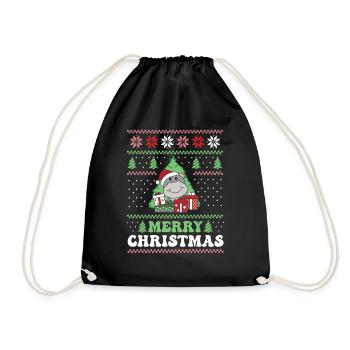 Merry Christmas retro ugly christmas Hippo - Drawstring Bag - black - Front