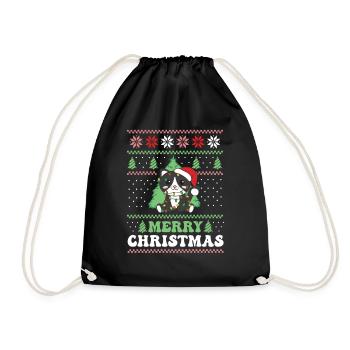 Merry Christmas retro ugly christmas Katze - Turnbeutel - Schwarz - Vorne