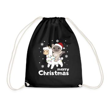 Katze Lama Alpaka Weihnachten Schnee Winter Tiere - Turnbeutel - Schwarz - Vorne