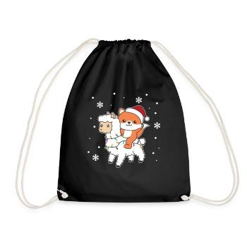 Fox Llama Alpaca Christmas Winter Animals - Drawstring Bag - black - Front