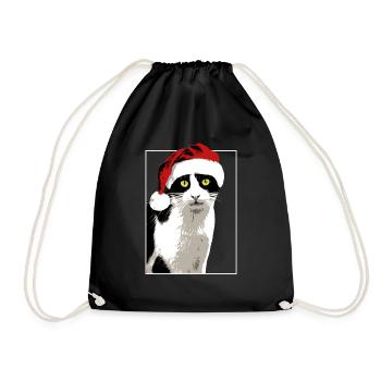 Christmas Katze Weihnachten Xmas weihnachtsmütze - Turnbeutel - Schwarz - Vorne