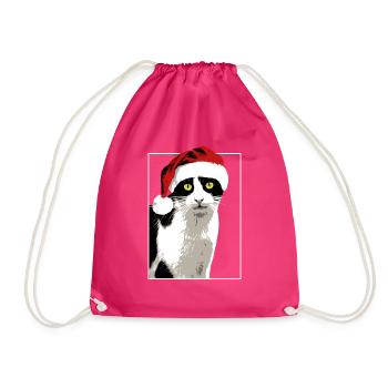 Christmas Katze Weihnachten Xmas weihnachtsmütze - Turnbeutel - Fuchsia - Vorne