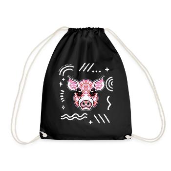 Dia De Los Muertos Shirt, Pig Sugar Skull Tee, - Drawstring Bag - black - Front