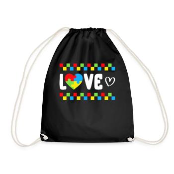 Autism Awareness Shirt, Love Puzzle Pieces Tee, - Drawstring Bag - black - Front
