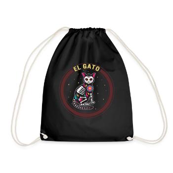 Dia De Los Muertos Shirt, El Gato Cat Sugar Skull - Drawstring Bag - black - Front