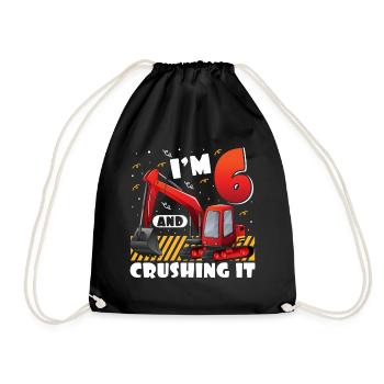 6. Geburtstag, 6 Jahre alt! Kids, Boy Junge Bagger - Turnbeutel - Schwarz - Vorne