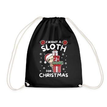 I want a sloth for Christmas cute sloth - Drawstring Bag - black - Front