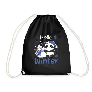 Panda Hello Winter snowman snow - Drawstring Bag - black - Front