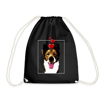Border Collie Dog with Hearts and Tongue Vintage - Drawstring Bag - black - Front