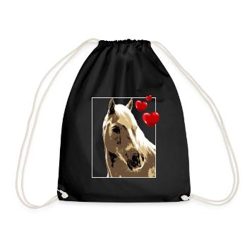 Brown Horse with Hearts Horse Motif Vintage - Drawstring Bag - black - Front