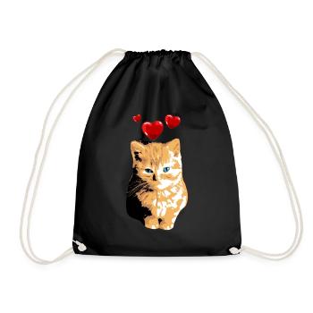 Kitten Orange Vintage with heart cat motif - Drawstring Bag - black - Front